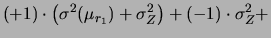 $\displaystyle (+1)\cdot \sigma_{X_{1,1}} +
(-1)\cdot\sigma_{X_{1,2}} +
(-1)\cdot\sigma_{X_{2,1}} +
(+1)\cdot \sigma_{X_{2,2}}$