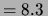 $ =8.3\,$