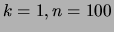 $\displaystyle k=1, n=100$