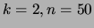 $\displaystyle k=2, n=50$