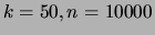 $\displaystyle k=50, n=10000$