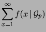 $\displaystyle \sum_{x=1}^\infty f(x\,\vert\,{\cal G}_p)$
