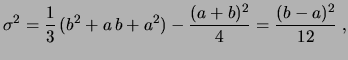 $\displaystyle x =
\frac{1}{3}\, \frac{b^3-a^3}{b-a} =
\frac{1}{3}\, (b^2+a\, b+a^2)\, .$