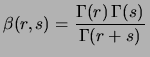 $\displaystyle \beta(r,s)=\int_0^1 x^{r-1}(1-x)^{s-1}\,$