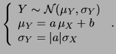 $\displaystyle \frac{1}{\sqrt{2\,\pi}\vert a\vert\sigma}
\exp\left[-\frac{y-(a\mu_X+b))^2}{2\,a^2\,\sigma_X^2}\right]\,,$