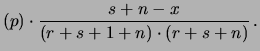 $\displaystyle \frac{(r+x)\cdot(s+n-x)}
{(r+s+1+n)\cdot(r+s+n)^2}$