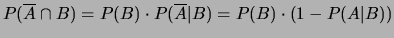 $ P(\overline A \cup \overline B) =
P(\overline{A}) + P(\overline{B}) - P(\overline A \cap \overline B) = 5/6$