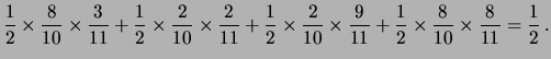 $\displaystyle + P(D)\cdot P(B_1\vert D)\cdot P(B_2\vert B_1\cap D)
+ P(D)\cdot P(N_1\vert D)\cdot P(B_2\vert N_1\cap D)$