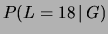 $\displaystyle \frac{P(L=18\,\vert\,R)\cdot P(R)}
{P(L=18\,\vert\,R)\cdot P(R) + P(L=18\,\vert\,G)\cdot P(G)}\,.$