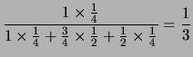 $\displaystyle \frac{ P(\mbox{roller}\,\vert\,RR)
\cdot P_\circ(RR) }
{ P(\mbox{roller}\,\vert\,RR)\cdot P_\circ(RR) + \ldots }$